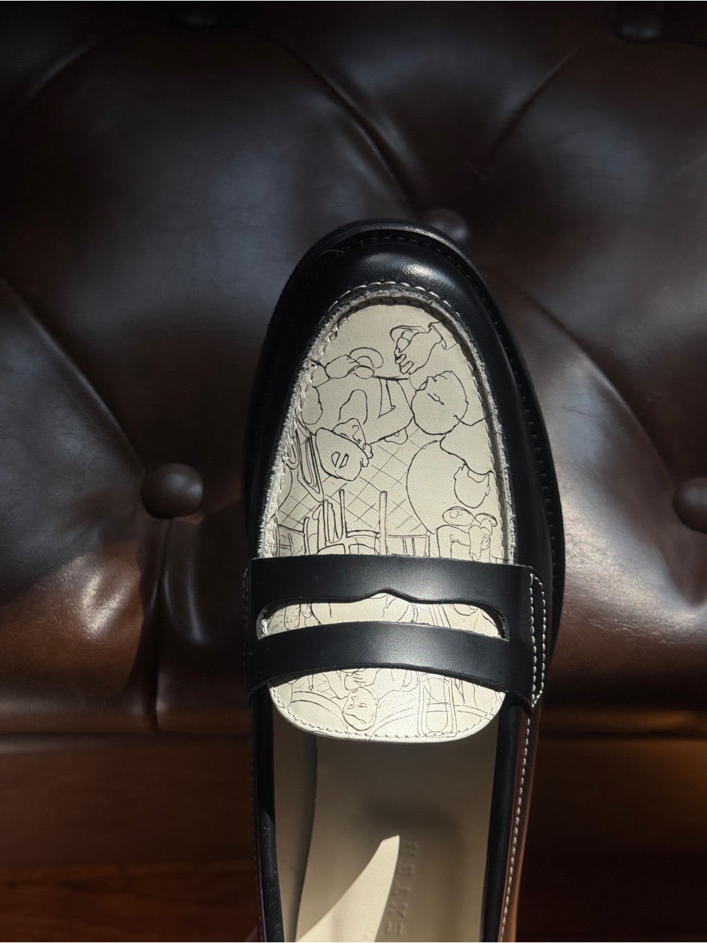 New York Ny Cafe Black Leather Penny Loafer With Printed Cream Toe — image 3 of 4